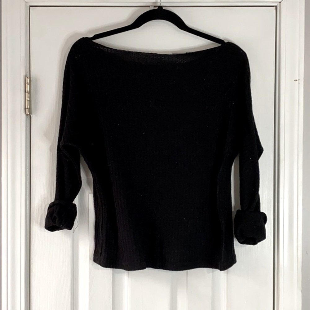 Off the shoulder waffle long sleeve